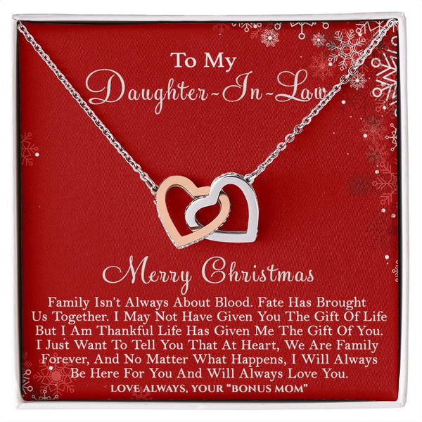 CZ Heart Pendant, Daughter-in-Law Interlocking Hearts Necklace, Surgical Steel Necklace, Bonus Daughter Christmas Birthday Je