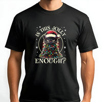 Grumpy Kitty Xmas Lights T-Shirt, Humorous Black Cat Christmas Shirt, Holiday Cat Lover Graphic Tee, Adorable Spooky Cat Shirt, Christmas Pet Present
