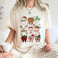 Adorable Teeth Characters Holiday Graphic Tee, Dental Christmas Shirt, Dentist Dental Hygienist T-Shirt, Assistant Clinic Apparel Present