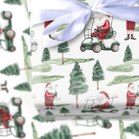 Golf Cart Christmas Gift Wrap, Golfing Santa Wrapping Paper, Watercolor Golfer Wrapping Paper, Holiday Golf Sports Paper Roll