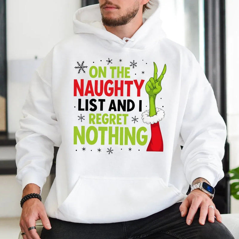 Peace Sign Holiday Sweatshirt, Naughty List Christmas Hoodie, Humorous Naughty List Hoodie, Sarcastic Christmas Hooded Sweater, Holiday Present
