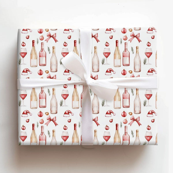 Santa Hat Wine Bottle Gift Wrap, Christmas Wine Wrapping Paper, Holiday Wine Lover Wrapping Paper, Festive Winter Drinks Gift