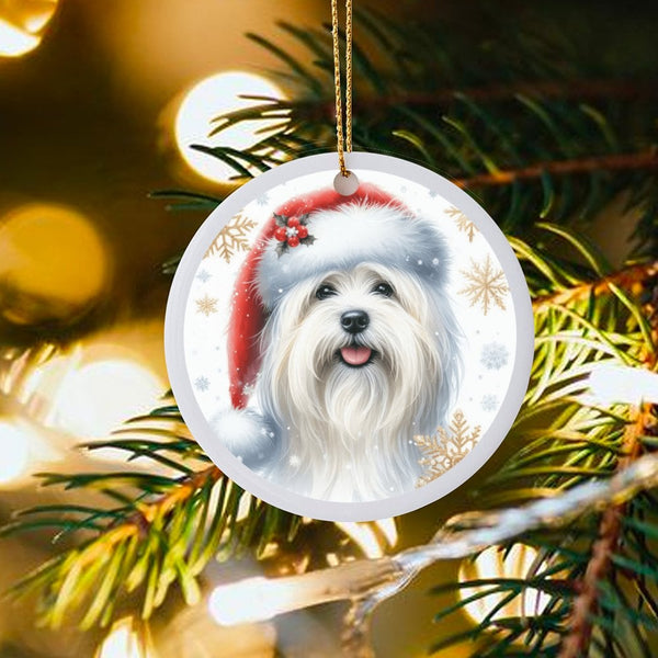 Santa Hat Dog Ornament, Havanese Dog Ceramic Ornament, Havanese Christmas Tree Ornament, Holiday Dog Keepsake, Dog Lover Pres