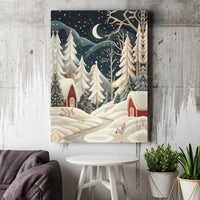 Winter Night Snowscape Canvas Print, Christmas Village Canvas Art, Comfy Holiday Town Canvas Wall Art, Snowy Scene Wall Decor, Christmas Present
