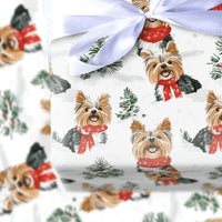 Festive Winter Yorkie Gift Wrap, Yorkshire Terrier Wrapping Paper, Red Scarf Holiday Dog Wrapping Paper, Adorable Puppy Christmas Gift Wrap