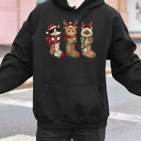 Adorable Kittens in Stockings Hooded Sweatshirt, Christmas Cat Hoodie, Holiday Cat Lover Pullover, Festive Winter Sweatshirt, Pet Mom Present