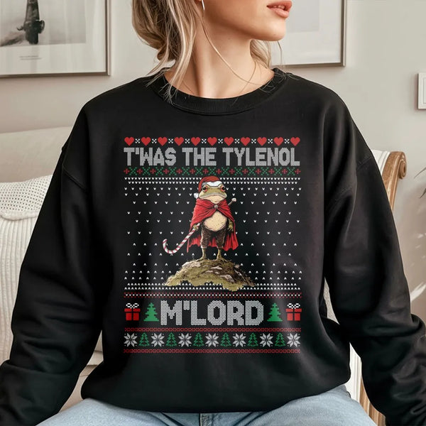 Humorous Frog Christmas Meme Crewneck, Twas the Tylenol Mlord Sweatshirt, Medieval Frog Holiday Sweatshirt, Viral Humor Xmas 
