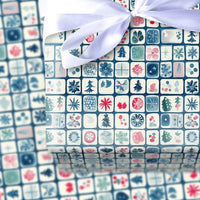 Folk Art Tile Gift Wrap, Scandinavian Christmas Wrapping Paper, Watercolor Tree Snowflake Wrapping Paper, Nordic Holiday Gift Wrap Roll