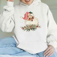 Retro Christmas Graphic Hooded Sweatshirt, Vintage Santa Hoodie, Nostalgic Santa Claus Holiday Pullover, Comfy Winter Xmas Sweater Present