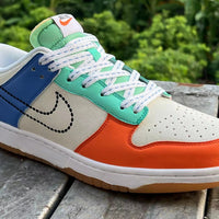 Low Top Sneakers, Blue Orange White Colorway, Lace Up Design, Casual Gift for Sneaker Fans