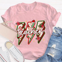 Festive Vibes Holiday Graphic Tee, Teacher Christmas T-Shirt, Adorable School Educator Xmas Shirt, Winter Break Teacher T-Shirt Present