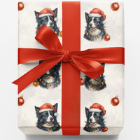 Festive Dog Holiday Gift Wrap, Border Collie Christmas Wrapping Paper, Adorable Pet Gift Wrapping Paper, Dog Lover Xmas Present Paper Roll