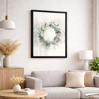Red Berry Botanical Canvas, Watercolor Winter Wreath Canvas Wall Art, Christmas Holiday Canvas Print, Festive Seasonal Wall Decor, Xmas Present