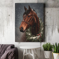 Snowy Equestrian Winter Wreath Portrait, Christmas Horse Canvas Wall Art, Rustic Farmhouse Holiday Decor, Horse Lover Present Art Canvas