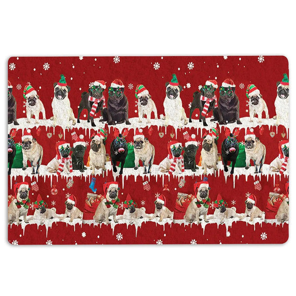 Merry Christmas Snowflake Welcome Mat, Pug Christmas Doormat, Adorable Holiday Dog Door Mat, Winter Front Porch Rug, Pug Love
