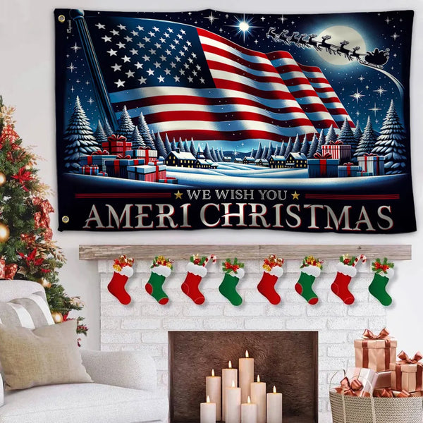 Patriotic Santa Sleigh Flag, Ameri Christmas House Flag, 4th of July in December Garden Flag, Winter Holiday Yard Decor Prese