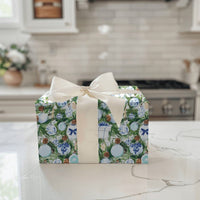 Blue and White Ornament Gift Wrap, Chinoiserie Christmas Wrapping Paper, Watercolor Pine Wrapping Paper Roll, Elegant Holiday Present Wrap