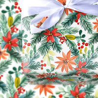 Christmas Holly Gift Wrap, Watercolor Poinsettia Wrapping Paper, Botanical Pine Wrapping Paper Roll, Festive Holiday Present Wrap Paper
