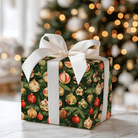 Retro Ornament Gift Wrap, Vintage Bauble Christmas Wrapping Paper, Traditional Evergreen Wrapping Paper, Holiday Tree Wrapping Paper Roll