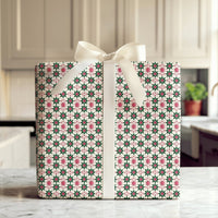 Holly Leaf Holiday Gift Wrap, Geometric Poinsettia Christmas Wrapping Paper, Festive Botanical Wrapping Paper, Vintage Xmas Gift Wrap Roll