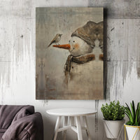 Winter Bird and Snowman Canvas Print, Rustic Snowman Canvas Wall Art, Country Holiday Wall Art, Seasonal Christmas Canvas Decor, Xmas Present