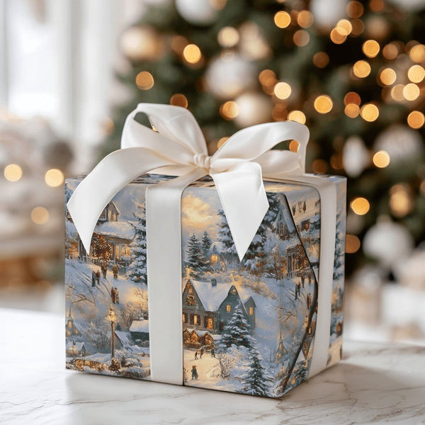 Comfy Glowing Town Gift Wrap, Nostalgic Winter Village Wrapping Paper, Snowy Christmas Wrapping Paper, Traditional Holiday Gi