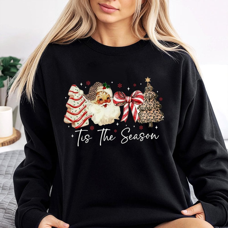 Leopard Print Christmas Tree Crewneck, Tis the Season Retro Santa Sweatshirt, Preppy Western Holiday Sweater, Adorable Xmas Present for Her