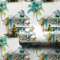 Tropical Coastal Holiday Gift Wrap, Beach House Christmas Wrapping Paper, Seaside Palm Tree Wrapping Paper, Ocean Festive Gift Wrap Roll