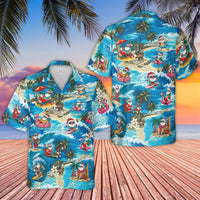 Tropical Christmas Aloha Shirt, Surfing Santa Hawaiian Shirt, Santa Claus Holiday Button Up Shirt, Humorous Beach Christmas Shirt, Holiday Present