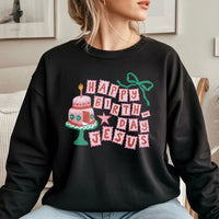 Retro Cake Holiday Sweatshirt, Happy Birthday Jesus Christmas Sweatshirt, Religious Xmas Crewneck, Faith Christmas Sweatshirt, Holiday Present