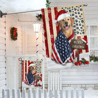 Patriotic Santa Hat Dog American Flag, Golden Retriever Christmas Garden Flag, Double-Sided Holiday Golden Yard Flag, Dog Lover Lawn Decor