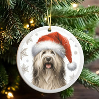 Santa Hat Briard Ornament, Briard Dog Christmas Ornament, Adorable Pet Holiday Ceramic Ornament, Winter Puppy Tree Decor, Dog Lover Present