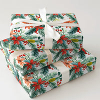 Christmas Holly Gift Wrap, Watercolor Poinsettia Wrapping Paper, Botanical Pine Wrapping Paper Roll, Festive Holiday Present Wrap Paper