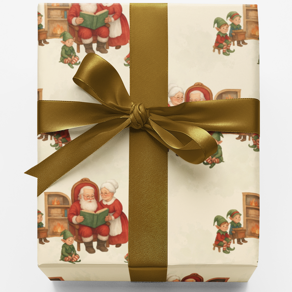 Elf Bedtime Story Gift Wrap, Vintage Santa Christmas Wrapping Paper, Retro Holiday Wrapping Paper, Nostalgic Xmas Present Wra