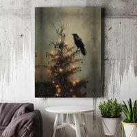 Dark Academia Holiday Wall Art, Gothic Crow Christmas Tree Canvas, Spooky Raven Winter Canvas Print, Alternative Gothic Xmas Decor Present
