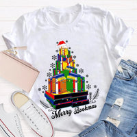 Book Lover Holiday Graphic Tee, Merry Bookmas Christmas T-Shirt, Winter Snowflakes Reading Shirt, Comfy Bookish Xmas Tee, Reader Present for Her
