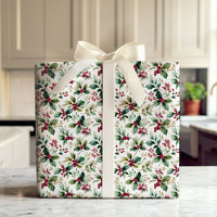 Traditional Christmas Wrapping Paper, Watercolor Holly Berries Wrapping Paper, Botanical Holiday Wrapping Paper, Winter Berry Gift Wrap