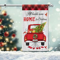 Red Vintage Truck Wreath Flag, All Hearts Come Home for Christmas Garden Flag, Double Sided Holiday Yard Flag, Farmhouse Xmas Lawn Decor