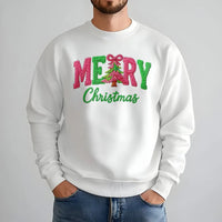 Faux Knitted Yarn Sweater, Merry Christmas Sweatshirt, Vintage Christmas Tree Crewneck, Festive Holiday Pullover, Christmas Present for Family