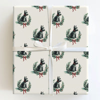 Scottie Dog Wreath Gift Wrap, Scottish Terrier Christmas Wrapping Paper, Adorable Dog Lover Holiday Wrapping Paper, Festive Scottie Gift Wrap