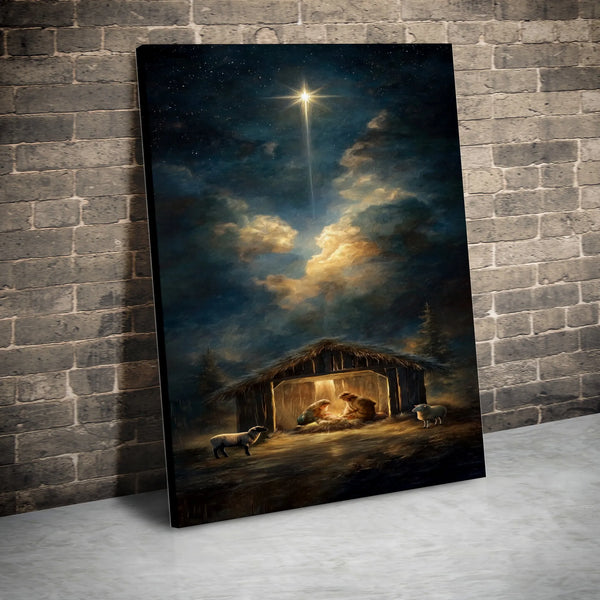 Bethlehem Star Christmas Canvas Print, Nativity Scene Canvas Wall Art, Holy Family Religious Wall Decor, Christian Holiday Ca