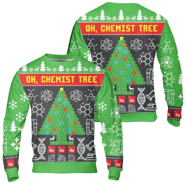 Periodic Table Science Ugly Holiday Sweater, Oh Chemist Tree Christmas Sweatshirt, Chemistry Teacher Xmas Pullover, Geeky Sci