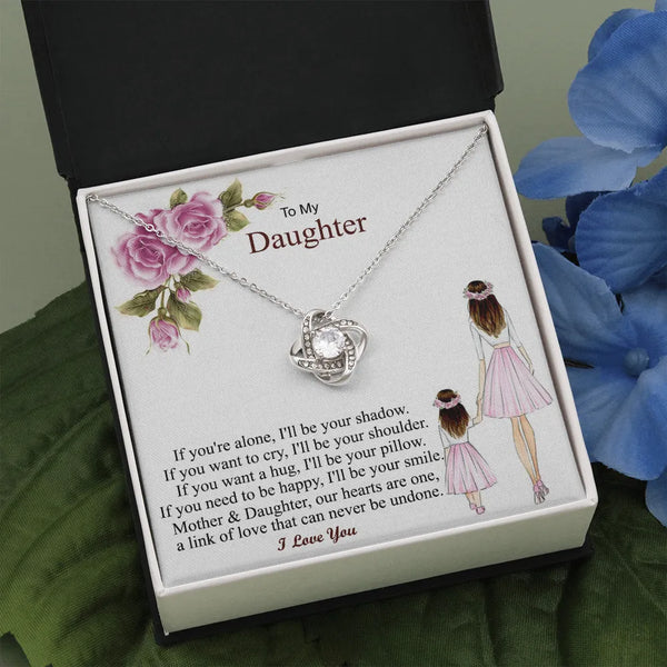 14k White Gold Pendant Necklace, To My Daughter Love Knot Necklace, Sentimental Present from Mom, Birthday Necklace, Christma