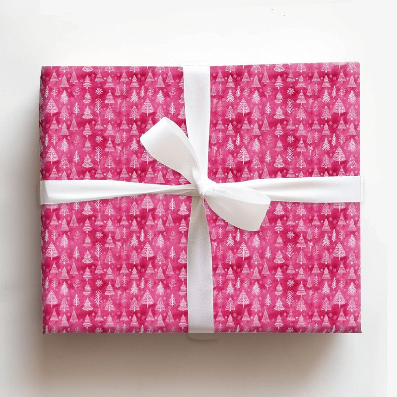 Watercolor Snowflake Holiday Gift Wrap, Pink Christmas Tree Wrapping Paper, Modern Colorful Wrapping Paper, Holiday Wrapping Paper Roll
