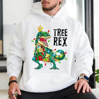 Humorous Dinosaur Xmas Sweatshirt, Tree Rex Christmas Hoodie, Adorable T-Rex Holiday Pullover, Family Matching Christmas Graphic Hoodie