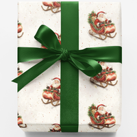 Classic Christmas Gift Wrap Paper, Vintage Santa Sleigh Wrapping Paper, Retro Holiday Sleigh Wrapping Paper, Winter Gift Wrap, Present Wrap