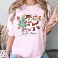 Retro Santa Snowman Graphic Tee, Tis the Season Christmas T-Shirt, Holiday Aesthetic Shirt, Vintage Xmas Family Vacation Top