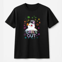 Retro Festive Holiday Graphic Tee, Chill Out Snowman T-Shirt, Humorous Winter Snowman Shirt, Adorable Sarcastic Christmas Graphic T-Shirt Present