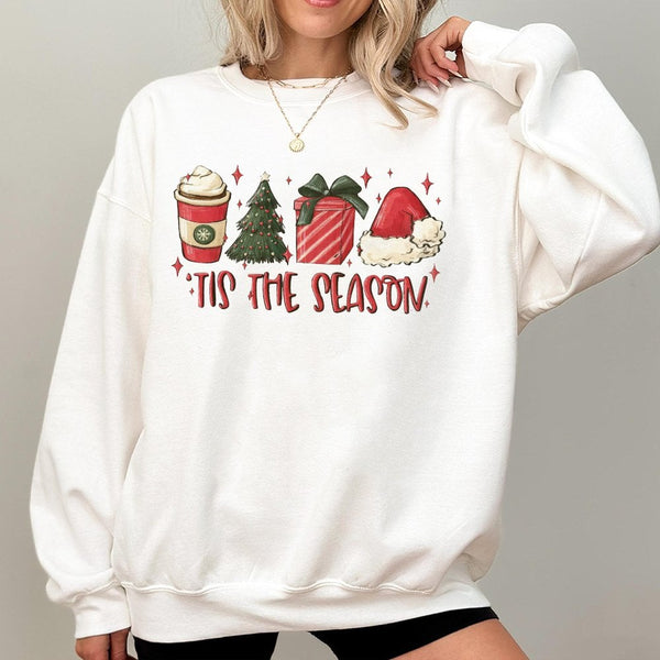 Adorable Christmas Coffee Sweatshirt, Tis the Season Sweatshirt, Holiday Tree Graphic Crewneck Sweatshirt, Winter Xmas Pullov