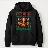F-Caw-F Poultry Holiday Hoodie, Humorous Chicken Ugly Christmas Hoodie, Retro Chicken Xmas Hoodie, Hilarious Farm Animal Holiday Pullover